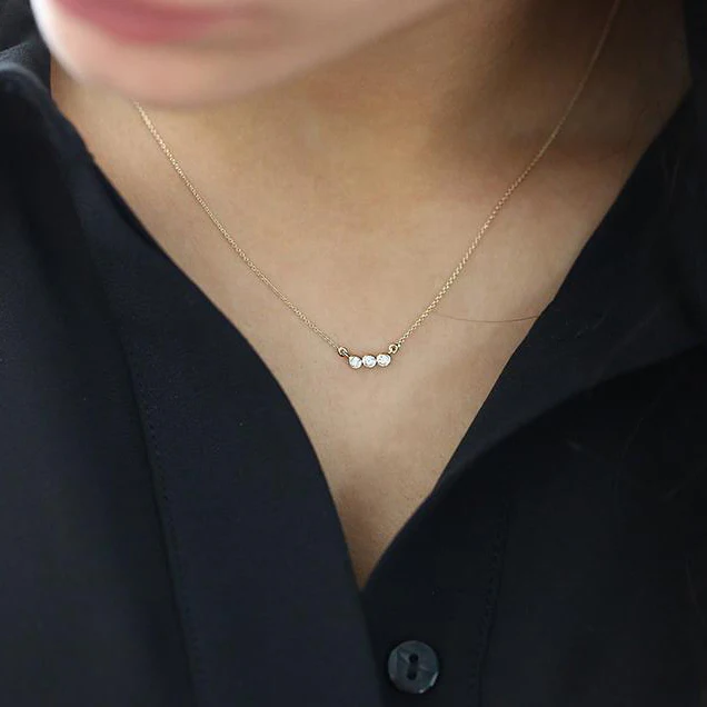 14K Solid Gold Bezel Set Diamond Necklace view 2