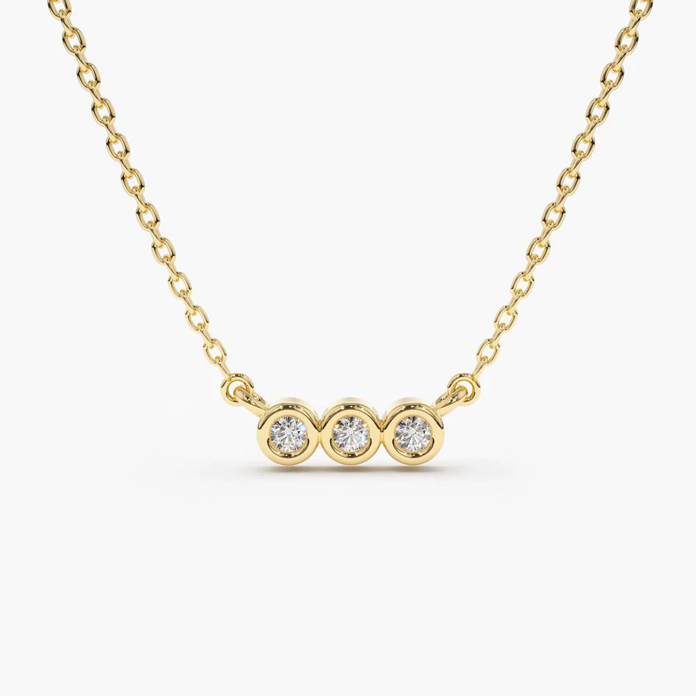 14K Solid Gold Bezel Set Diamond Necklace view 3