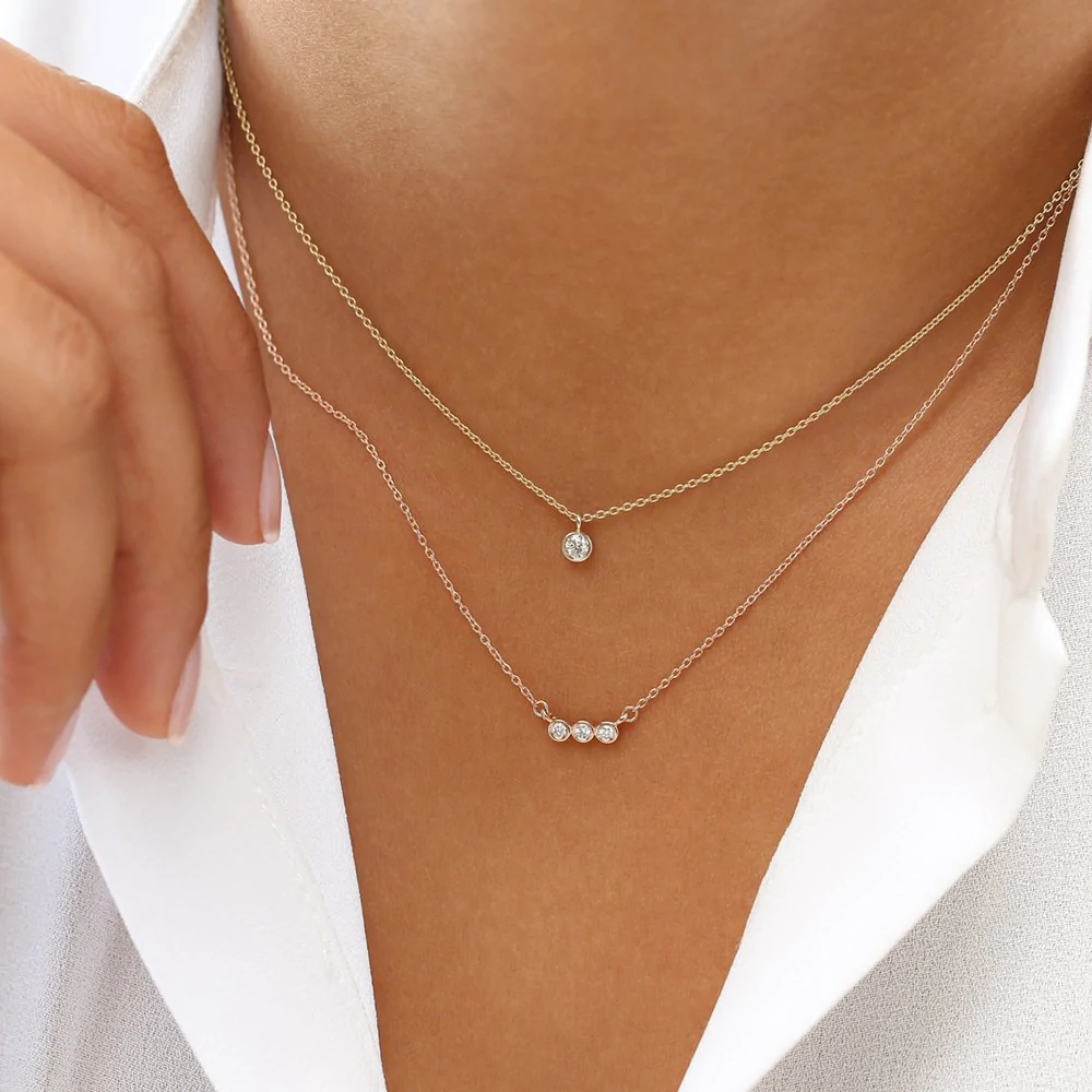 14K Solid Gold Bezel Set Diamond Necklace view 4
