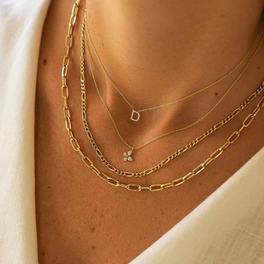 14K Solid Gold Diamond Initial Necklace view 3