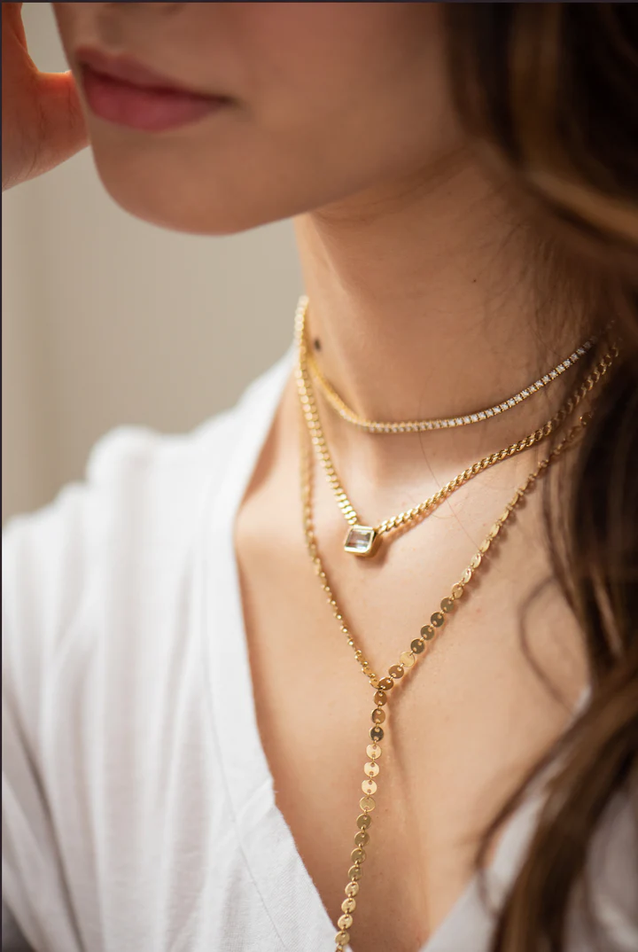 14K Solid Gold Lariat Necklace view 3