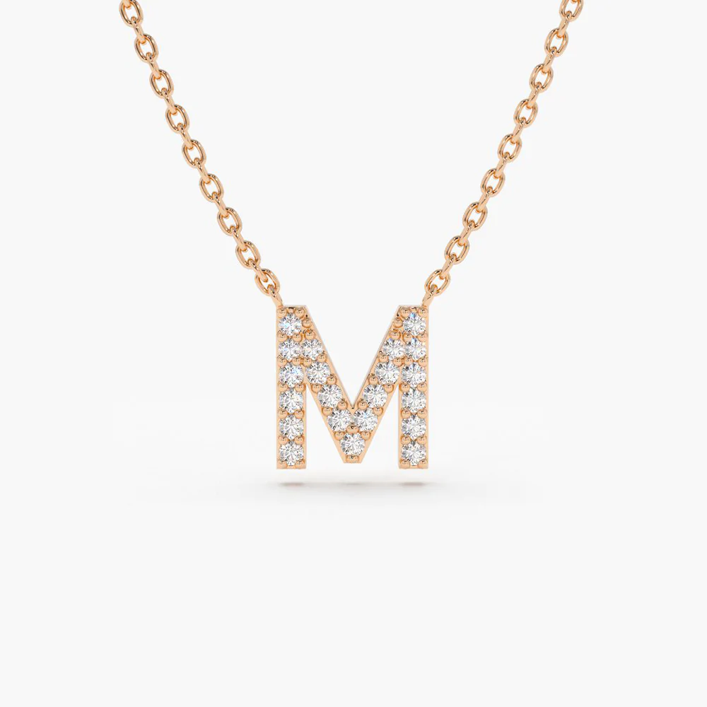 14K Solid Gold Diamond Initial Necklace view 5