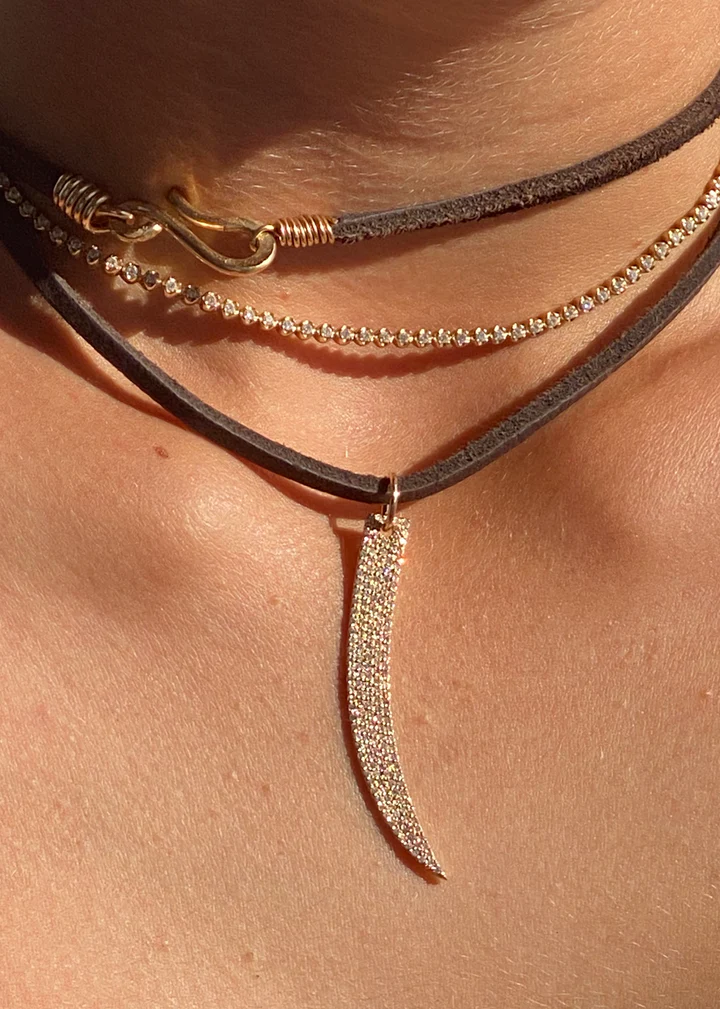 14K Solid Gold Anastasia Boho Suede Wrap Necklace view 2