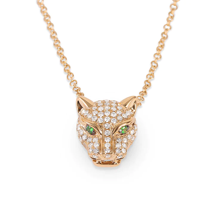 14K Solid Gold Diamond Panther Necklace