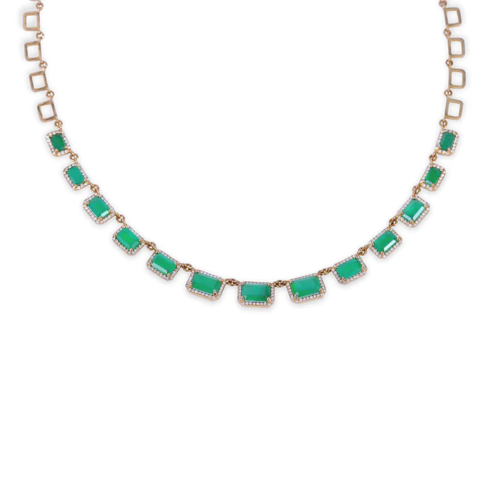 14K Solid Gold Graduated Emerald & Diamond Necklace view 5