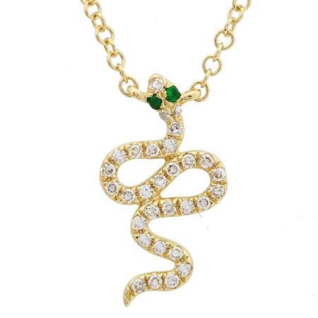 14K Solid Gold Diamond Snake Necklace