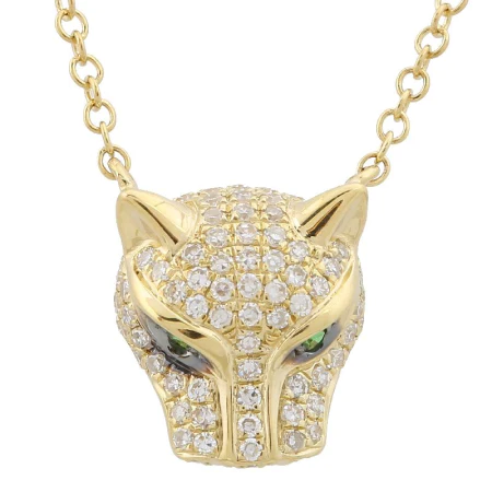 14K Solid Gold Diamond Panther Necklace view 2