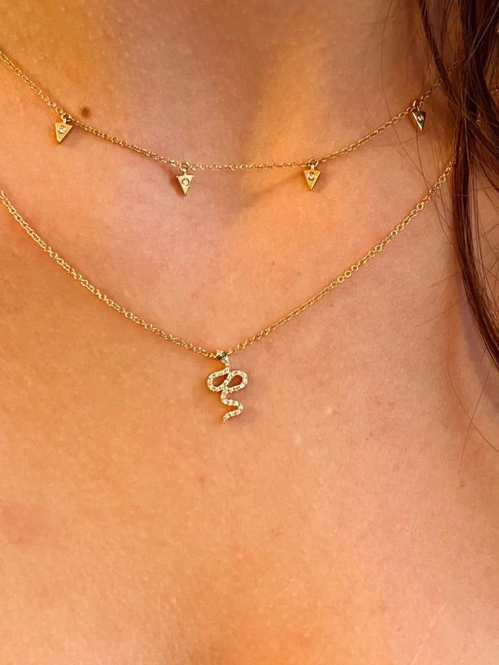 14K Solid Gold Diamond Snake Necklace view 2