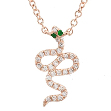 14K Solid Gold Diamond Snake Necklace view 4