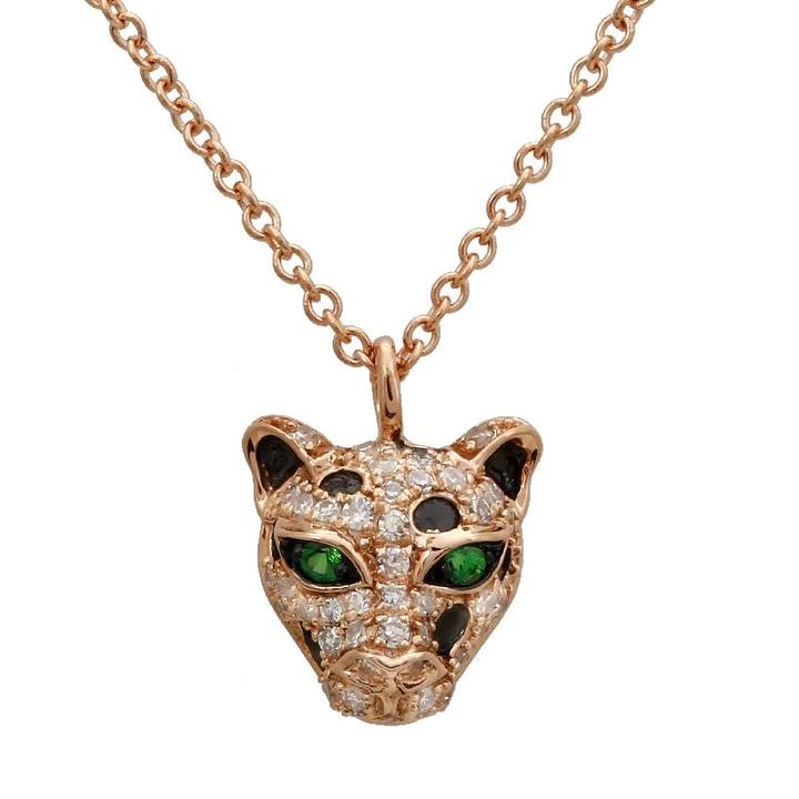 14K Solid Gold Diamond Jaguar Necklace