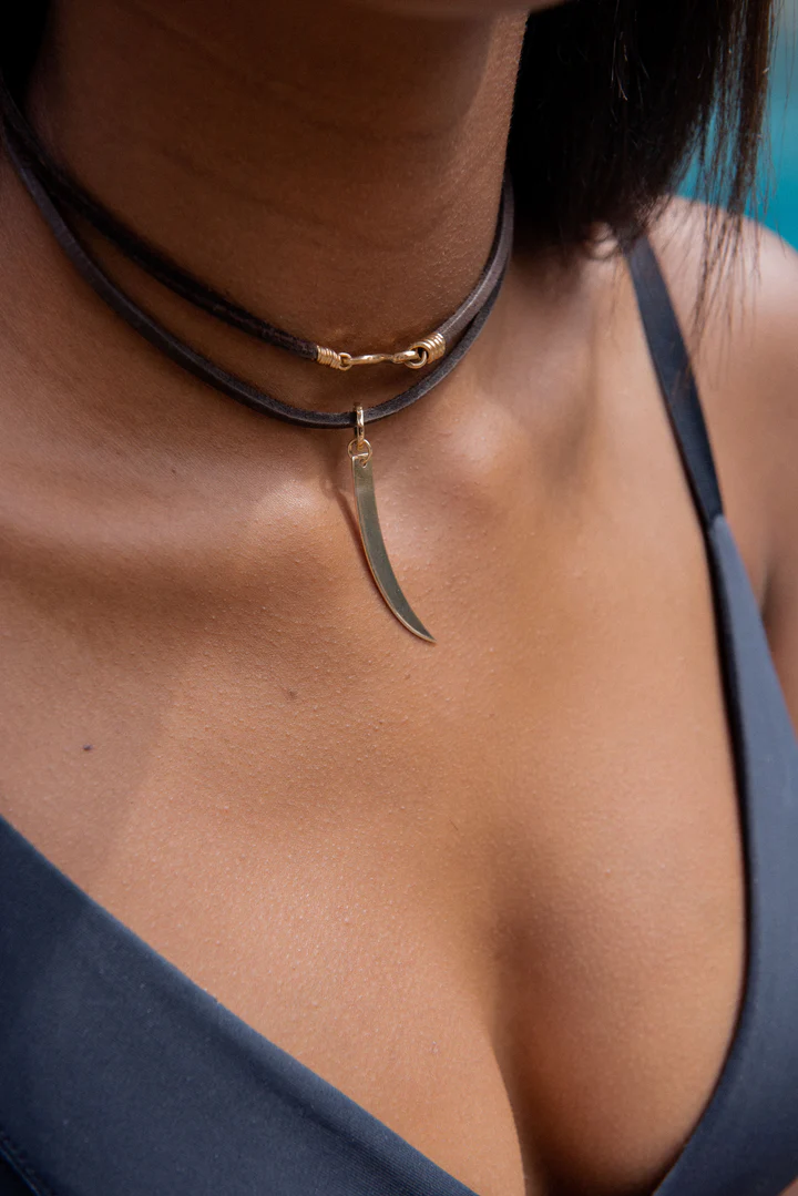 14K Solid Gold Anastasia Boho Suede Wrap Necklace view 3