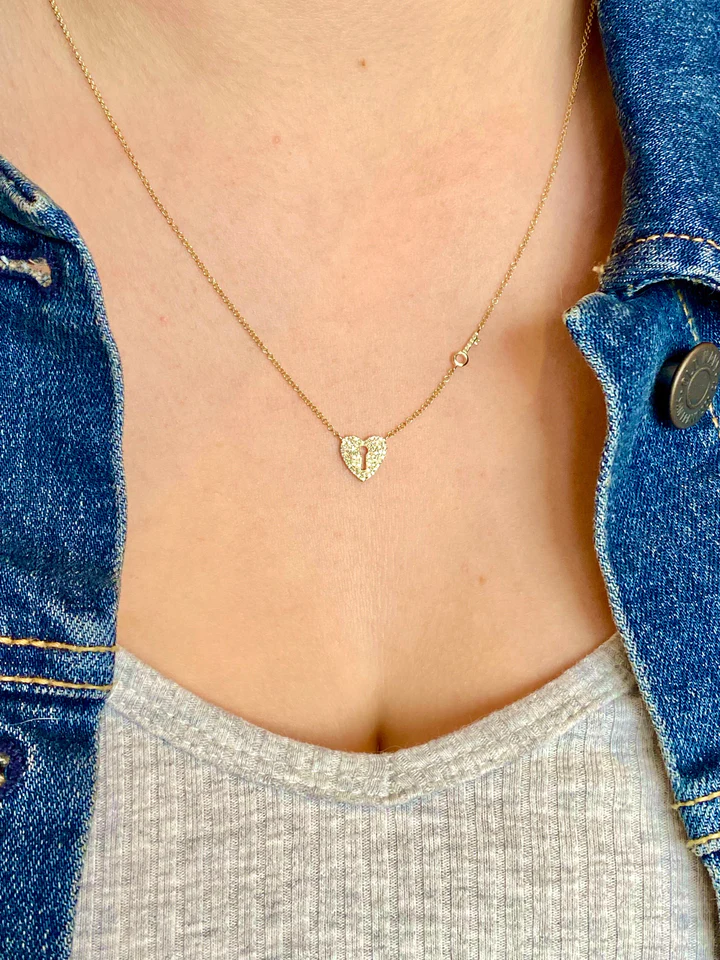14K Solid Gold Diamond Heart And Key Necklace view 2