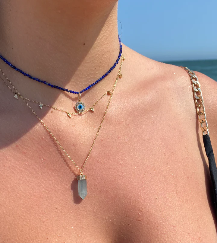 14K Solid Gold Aquamarine And Diamond Crystal Necklace view 2