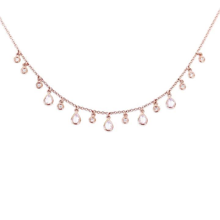 14K Solid Gold Moonstone And Diamond Teardrop Necklace