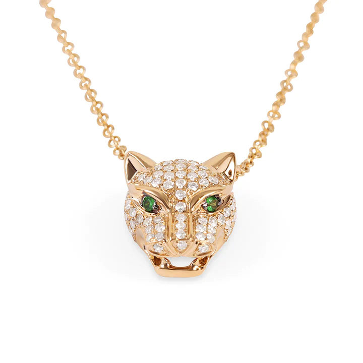 14K Solid Gold Diamond Panther Necklace view 3