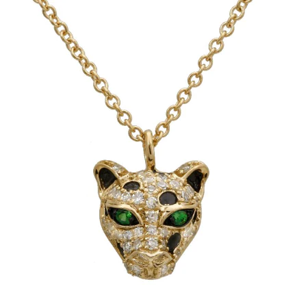 14K Solid Gold Diamond Jaguar Necklace view 3