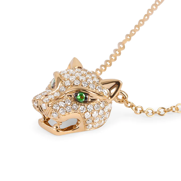 14K Solid Gold Diamond Panther Necklace view 4