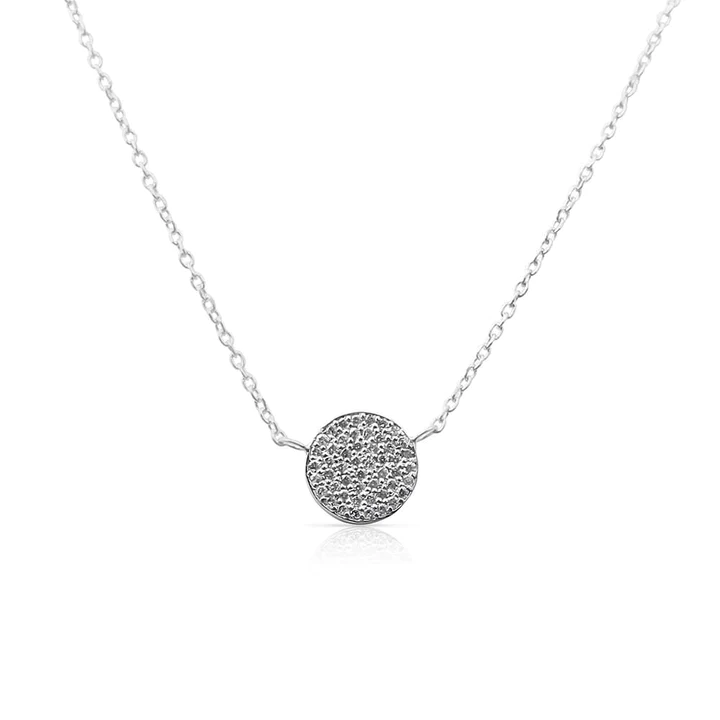 14K Solid Gold Round Pave Pendant Necklace