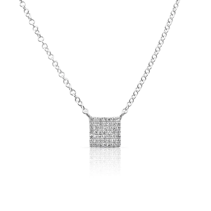 14K Solid Gold Square Diamond Pave Pendant