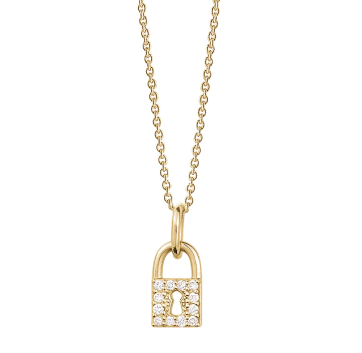 14K Solid Gold Diamond Love Lock Necklace
