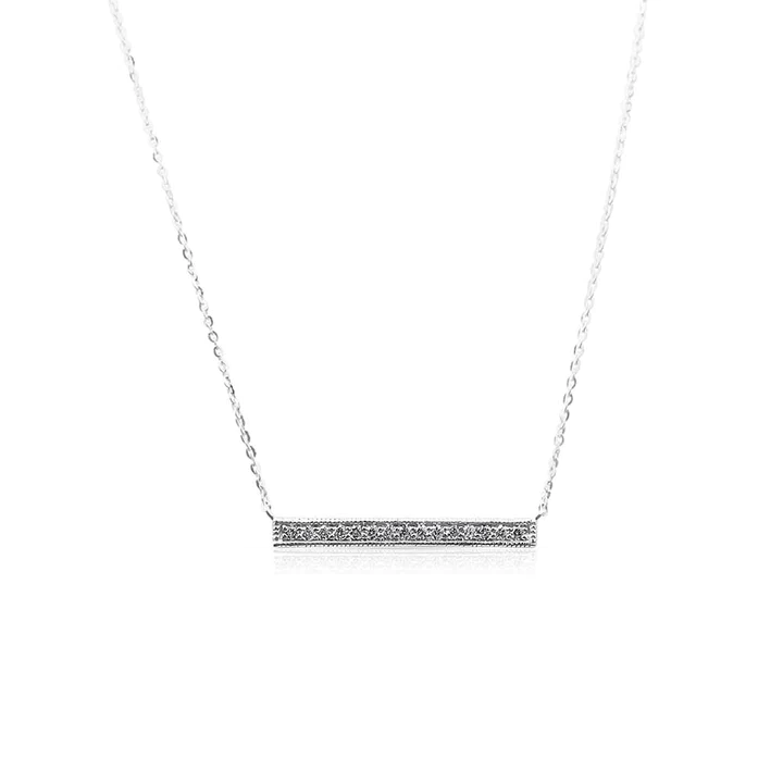 14K Solid Gold Horizontal Diamond Bar Necklace