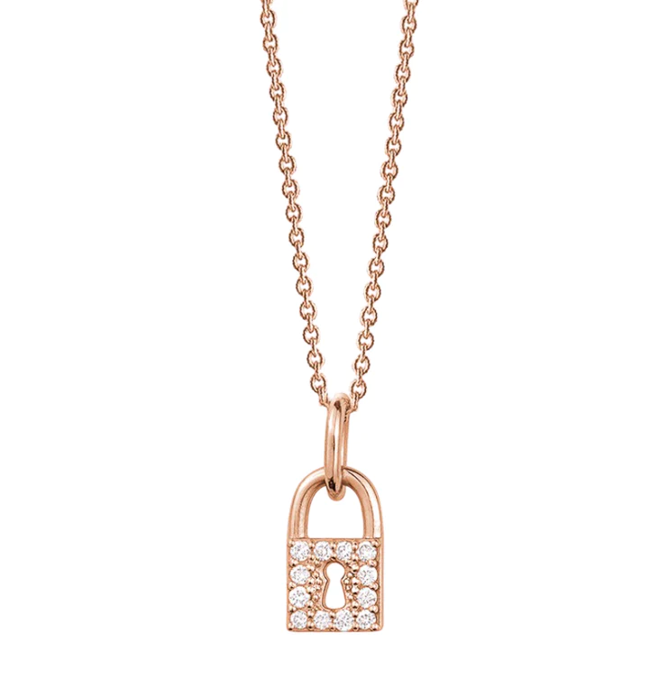 14K Solid Gold Diamond Love Lock Necklace view 2