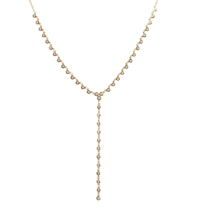 14K Solid Gold Bezel Set Diamond Lariat Necklace view 5
