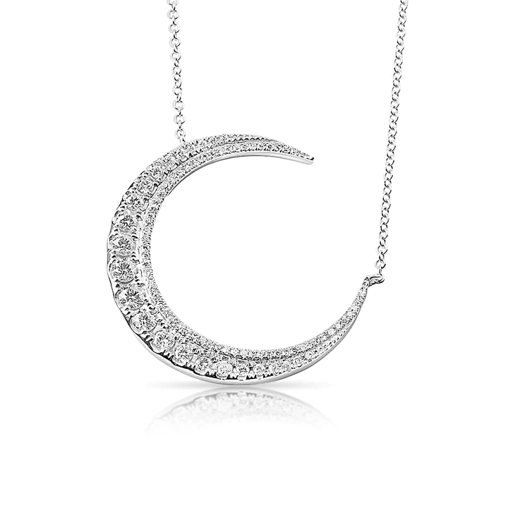 14K Solid Gold Crescent Moon Diamond Necklace