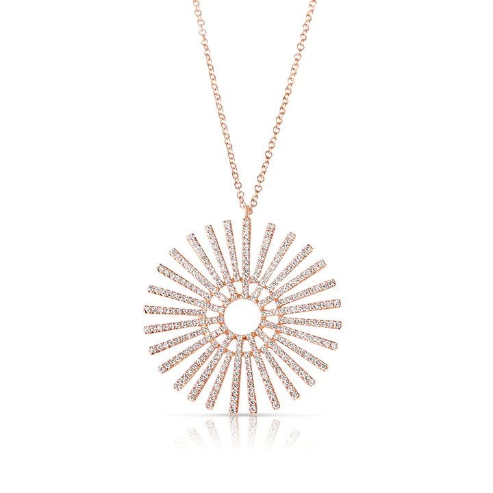 14K Solid Gold Diamond Sundial Necklace