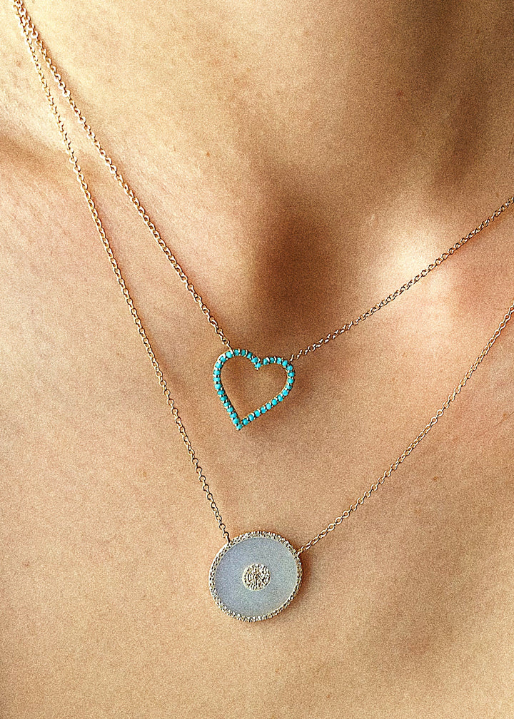 14K Solid Gold Turquoise Heart Necklace view 2