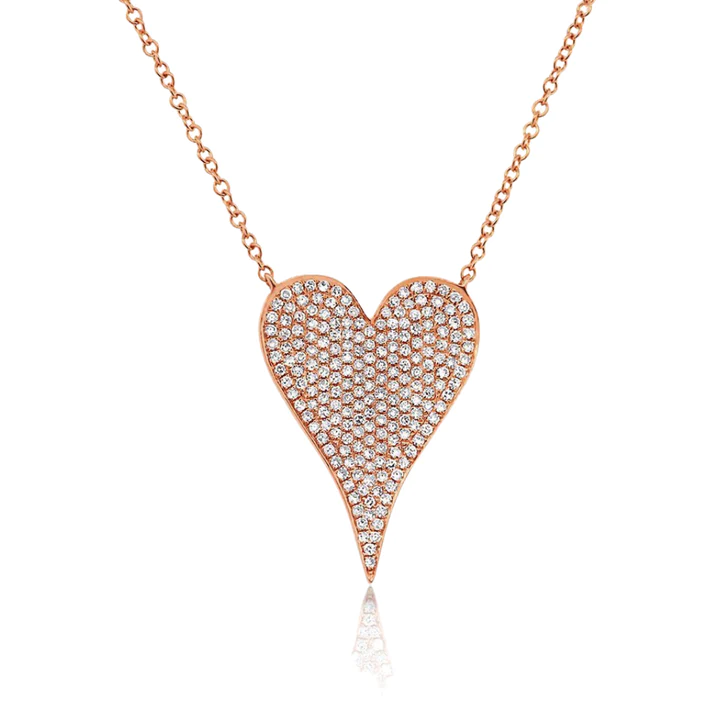 14K Solid Gold Large Diamond Heart Necklace