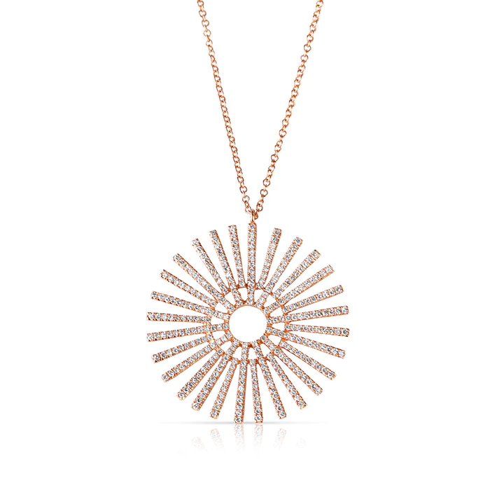14K Solid Gold Diamond Sundial Necklace view 4