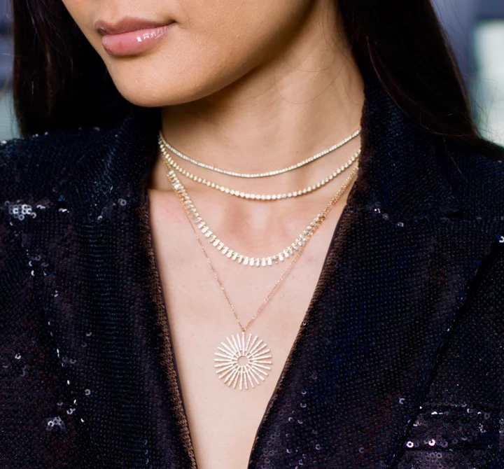14K Solid Gold Diamond Sundial Necklace view 5