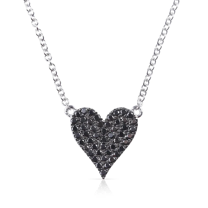 14K Solid Gold Reversible White And Black Diamond Heart Necklace