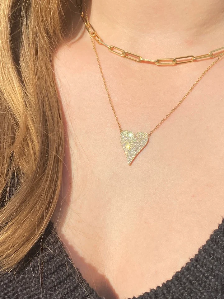 14K Solid Gold Large Diamond Heart Necklace view 3