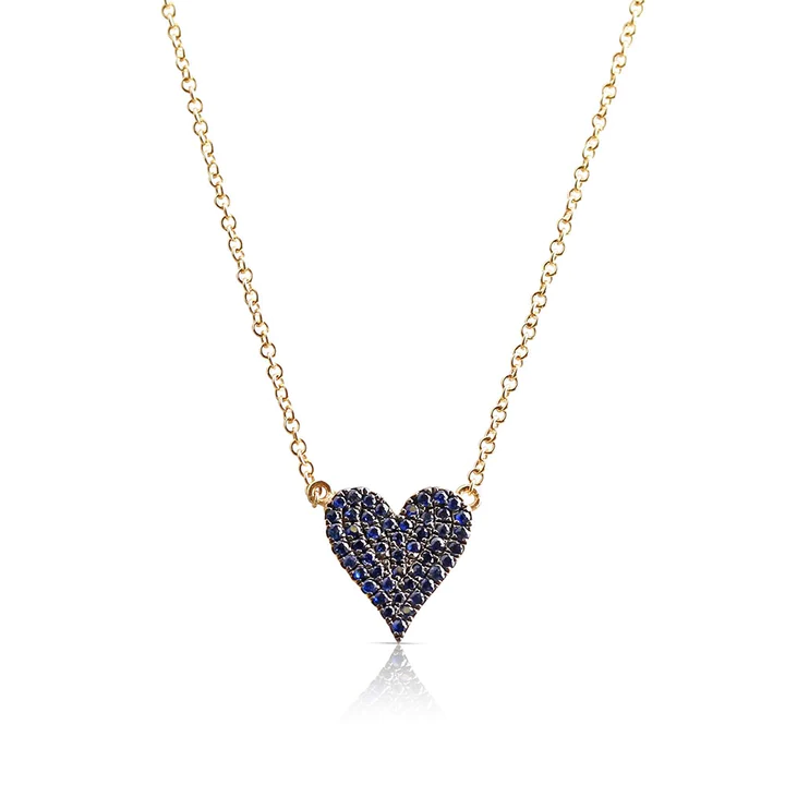 14K Solid Gold Reversible White Diamond And Blue Sapphire Heart Necklace view 3