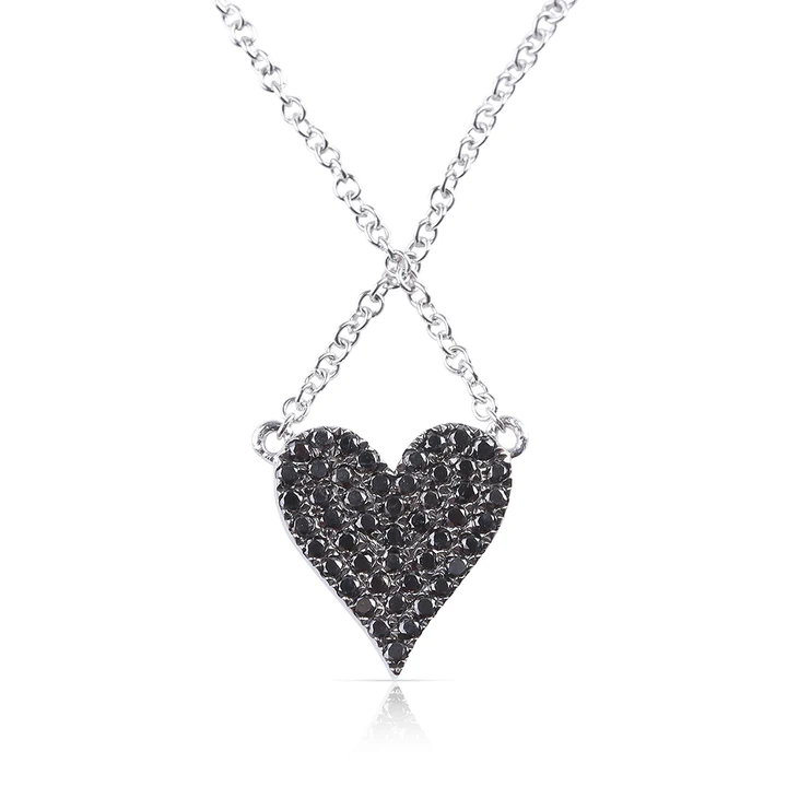 14K Solid Gold Reversible White And Black Diamond Heart Necklace view 2