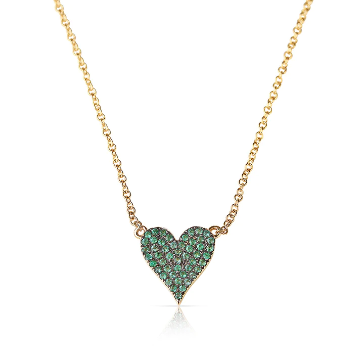 14K Solid Gold Reversible White Diamond And Emerald Heart Necklace view 3