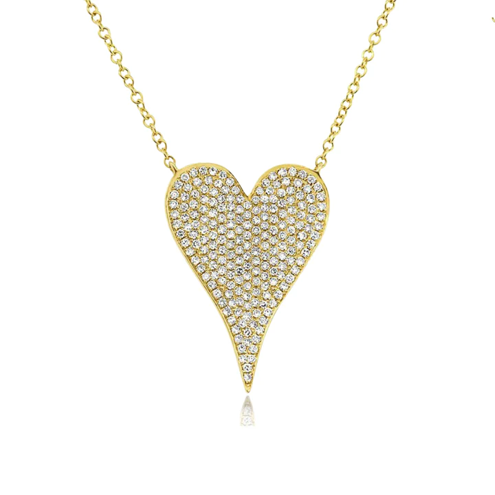 14K Solid Gold Large Diamond Heart Necklace view 4