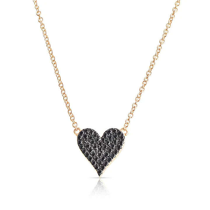 14K Solid Gold Reversible White And Black Diamond Heart Necklace view 3