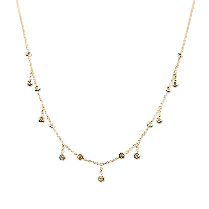 14K Solid Gold Boho Diamond Raindrop Choker