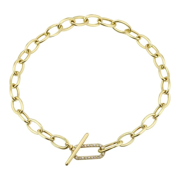 14K Gold With Diamond Link Toggle Bracelet