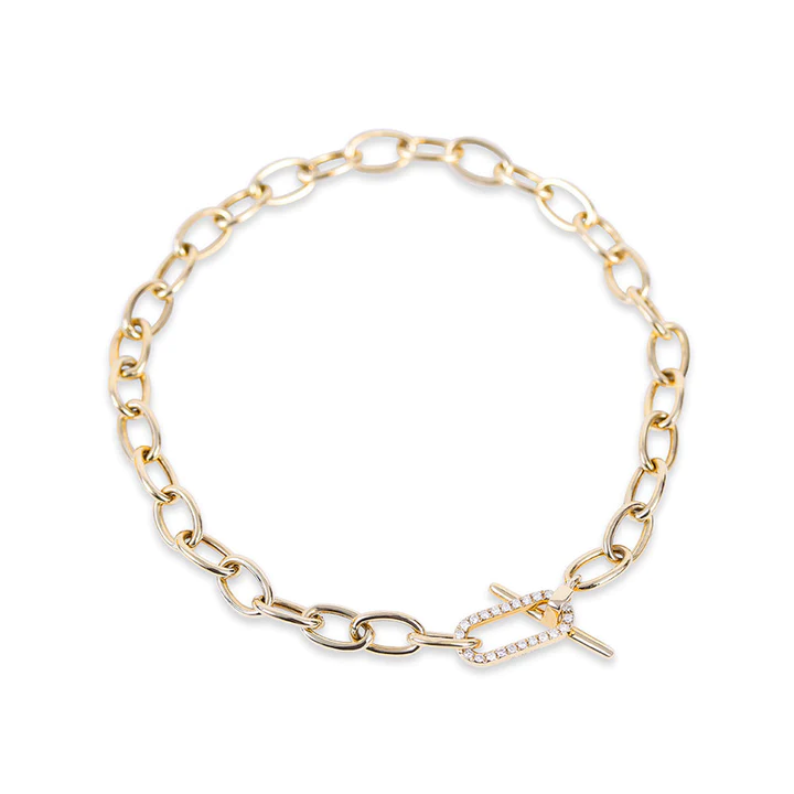 14K Gold With Diamond Link Toggle Bracelet view 3