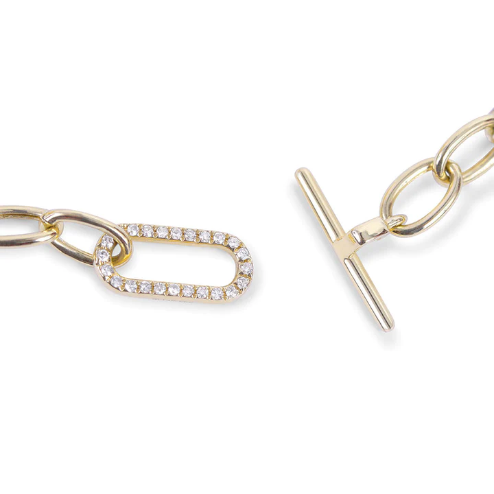 14K Gold With Diamond Link Toggle Bracelet view 4