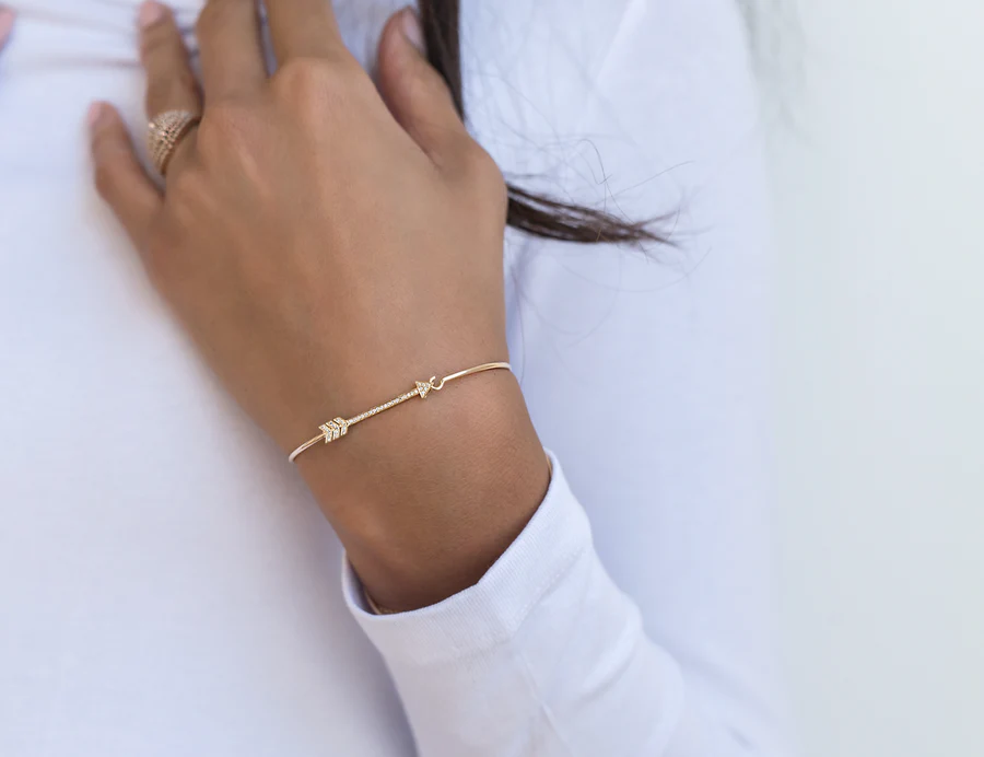 14K Solid Gold Diamond Arrow Latch Bracelet view 4
