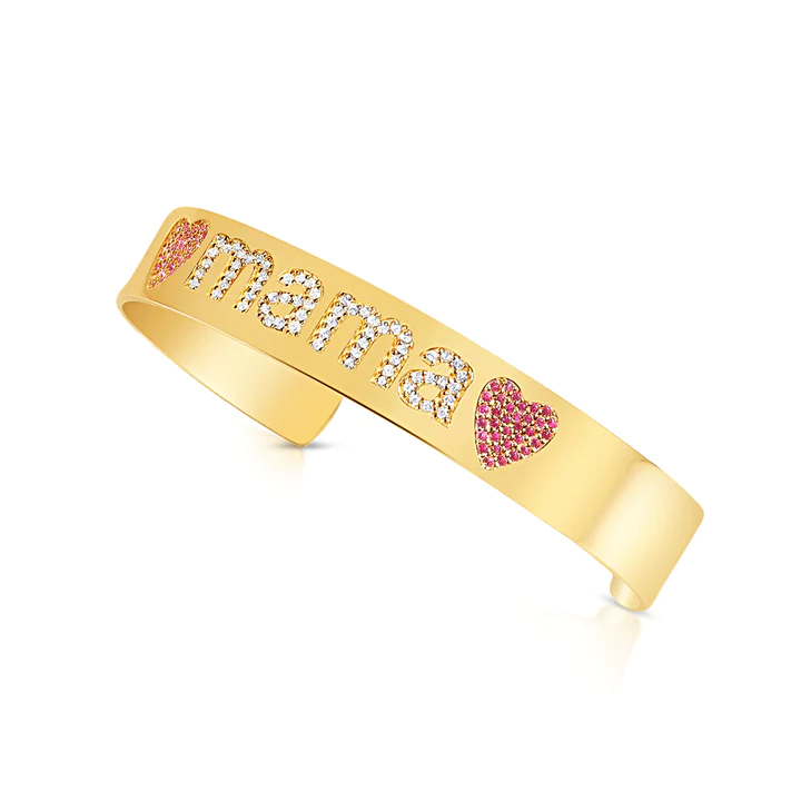 14K Solid Gold Personalized Diamond Letter Cuff Bracelet