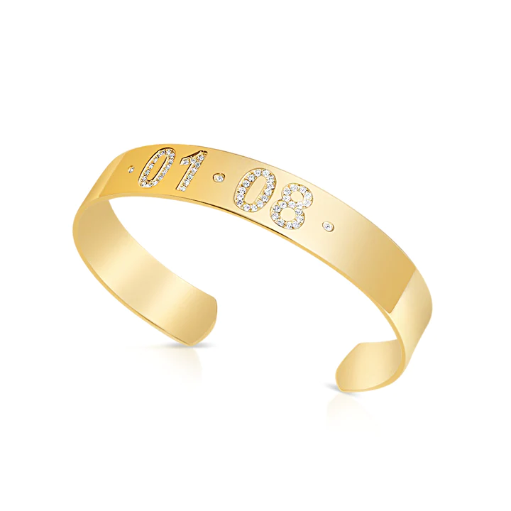 14K Solid Gold Personalized Diamond Date Cuff Bracelet view 3