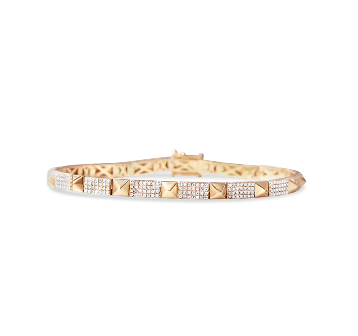 14K Solid Gold Pyramid Diamond Stud Bracelet
