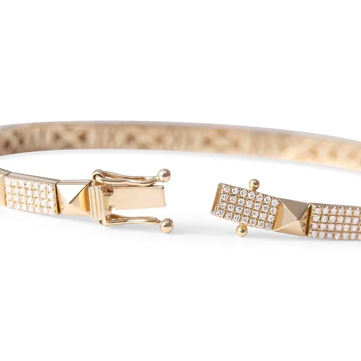 14K Solid Gold Pyramid Diamond Stud Bracelet view 2