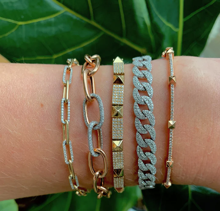 14K Solid Gold Pyramid Diamond Stud Bracelet view 4